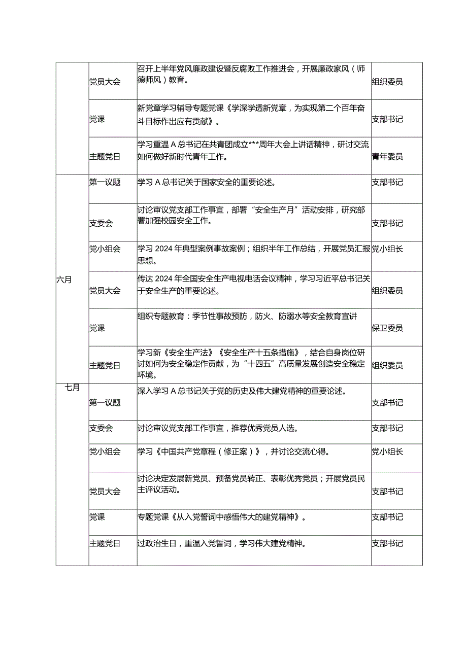 2篇党委党支部2024“三会一课”“主题党日”计划表.docx_第3页