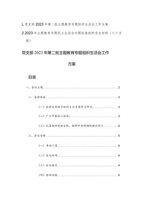 党支部2023年第二批主题教育专题组织生活会工作方案及范文.docx
