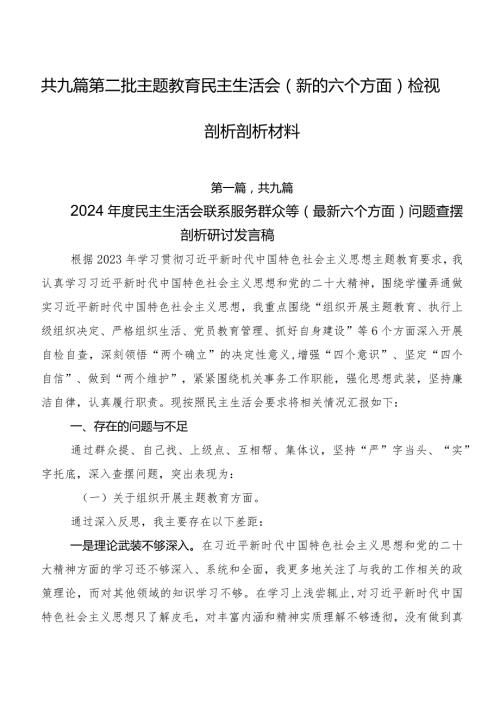 共九篇第二批专题教育民主生活会(新的六个方面)检视剖析剖析材料.docx