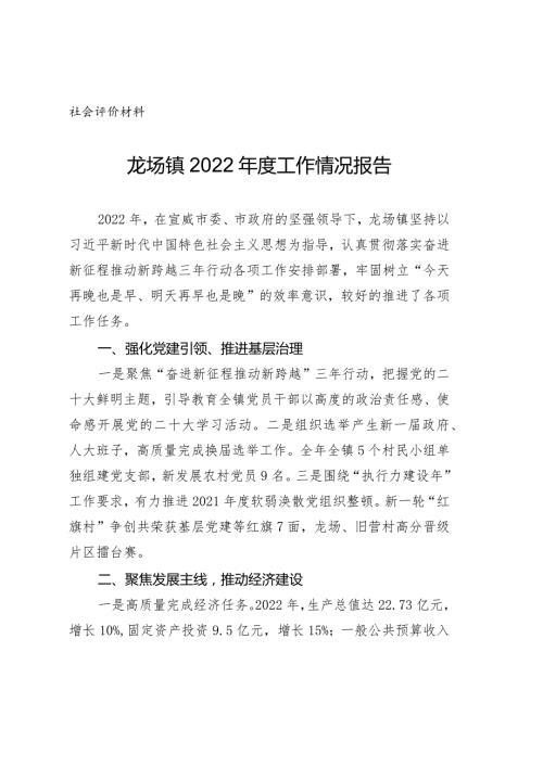 社会评价材料龙场镇2022工作情况报告.docx