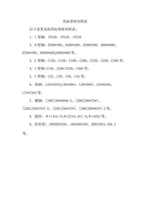 英标型材对照表.docx