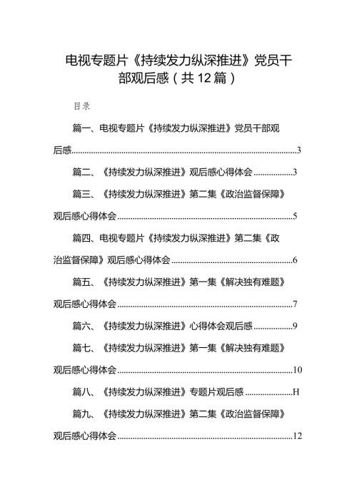 电视专题片《持续发力纵深推进》党员干部观后感范文12篇（精编版）.docx