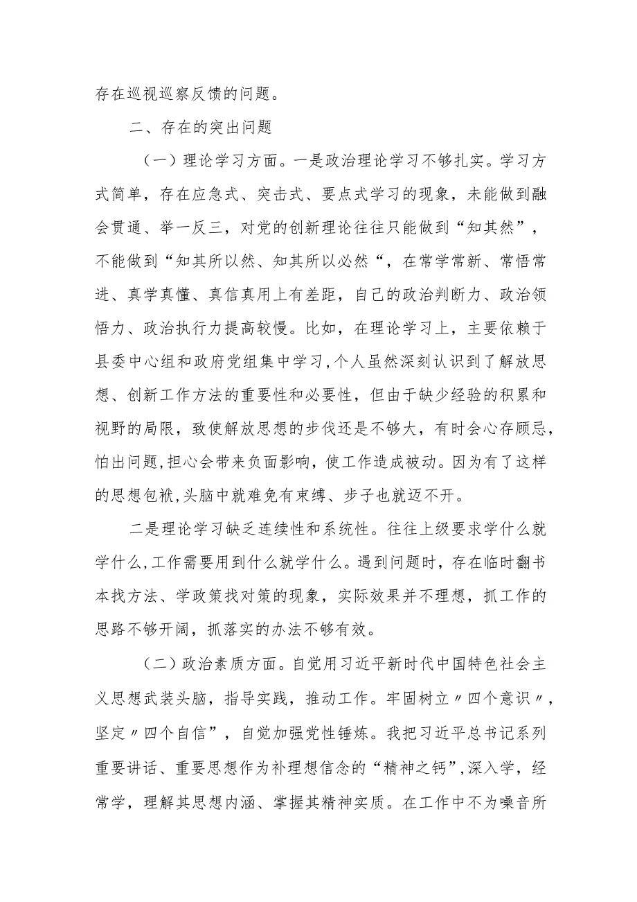 某副县长2023专题民主生活会对照检查材料.docx_第2页