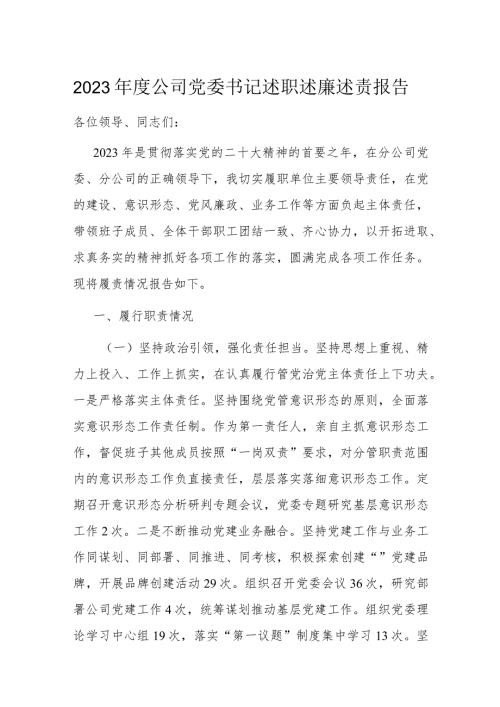 2023公司党委书记述职述廉述责报告(2).docx