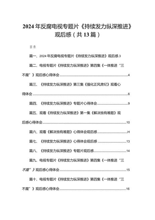 2024年反腐电视专题片《持续发力纵深推进》观后感（共13篇）(1).docx