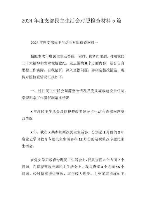 2024支部民主生活会对照检查材料5篇.docx