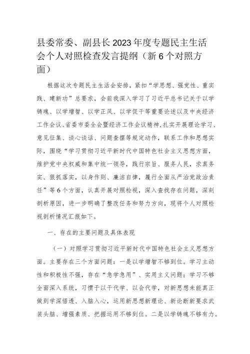 县委常委、副县长2023专题民主生活会个人对照检查发言提纲（新6个对照方面）(2).docx