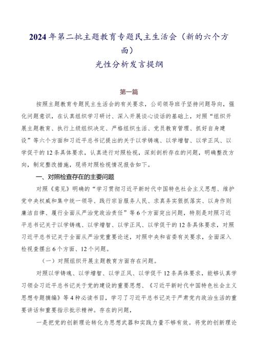 2024年第二批专题教育专题民主生活会(新的六个方面)党性分析发言提纲.docx
