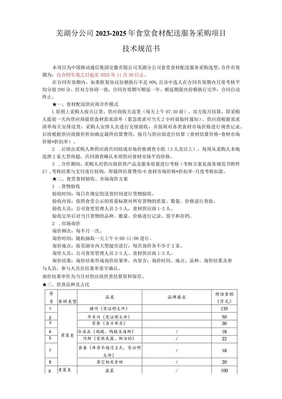 芜湖分公司20232025年食堂食材配送服务采购项目技术规范书.docx_第1页
