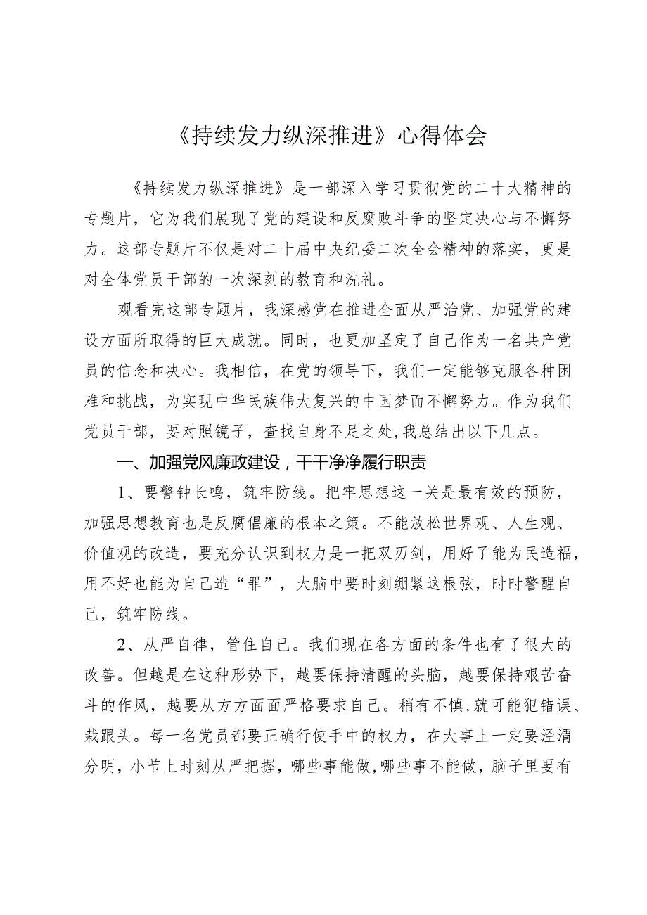 《持续发力 纵深推进》心得体会(1).docx_第1页
