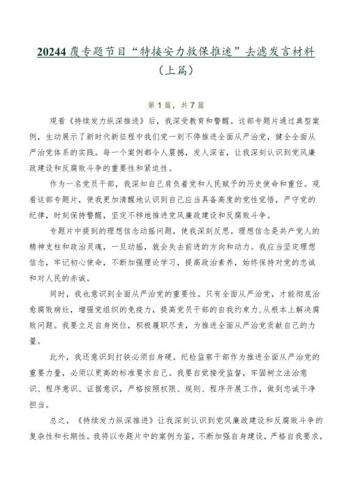 2024专题节目“持续发力 纵深推进”交流发言材料（七篇）.docx