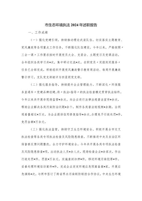 市生态环境执法2024年述职报告.docx