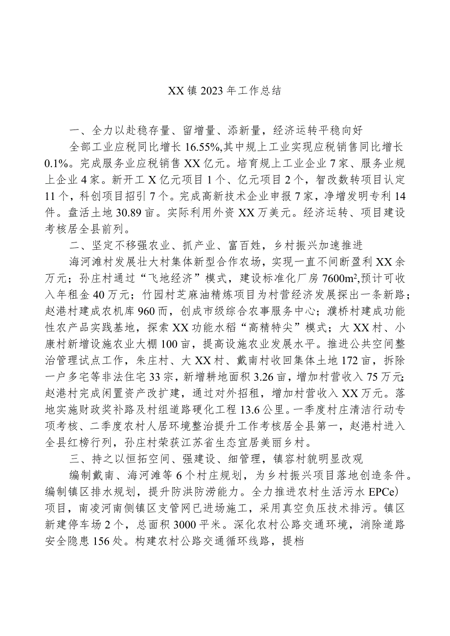 XX镇2023年工作总结(1).docx_第1页
