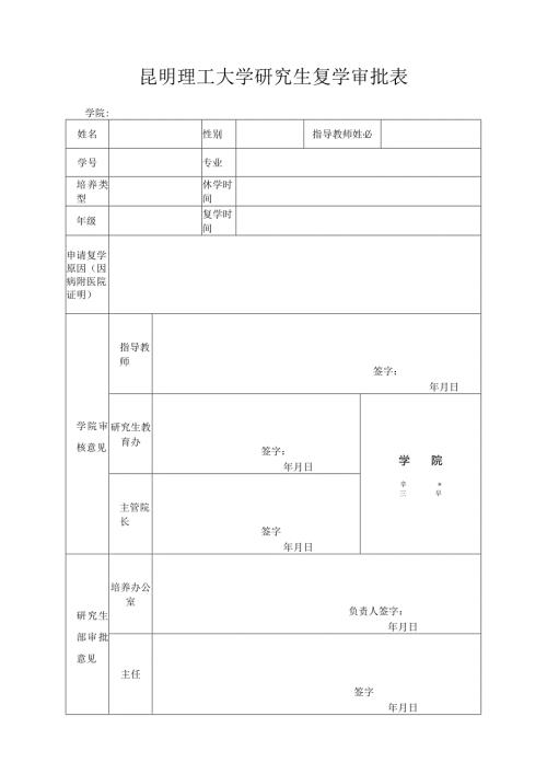 昆明理工大学研究生复学审批表.docx