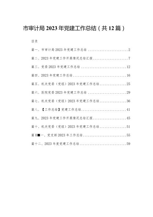 市审计局2023年党建工作总结12篇供参考.docx