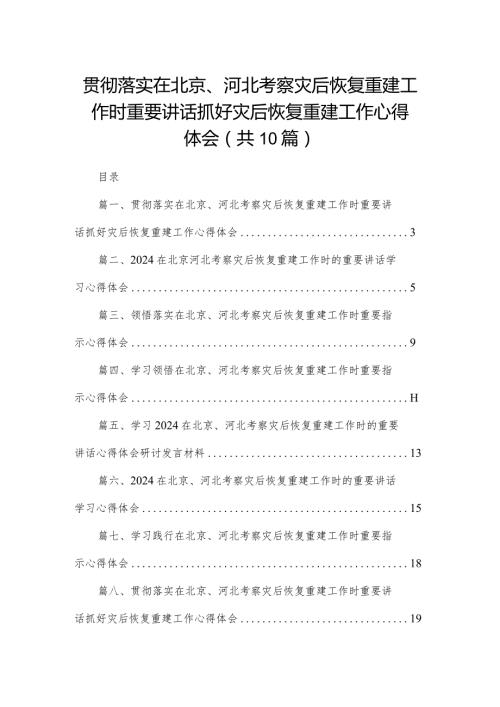 贯彻落实在北京、河北考察灾后恢复重建工作时重要讲话抓好灾后恢复重建工作心得体会10篇供参考(1).docx
