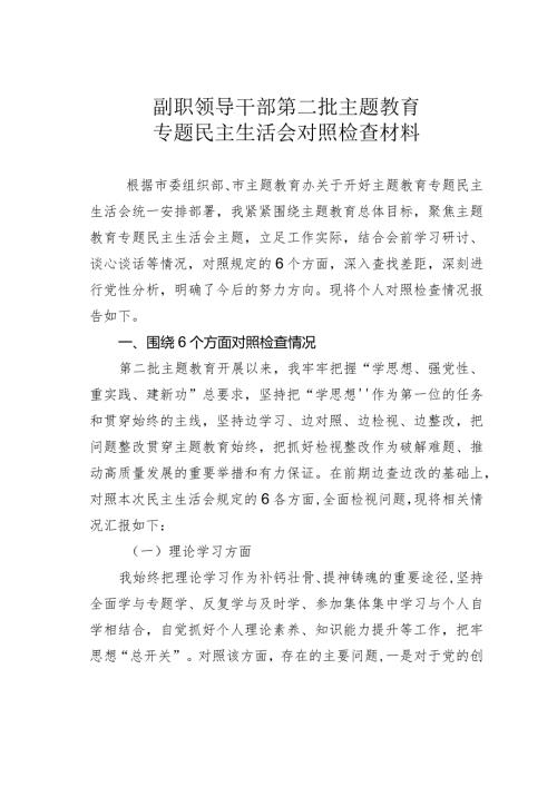 副职领导干部第二批主题教育专题民主生活会对照检查材料(1).docx