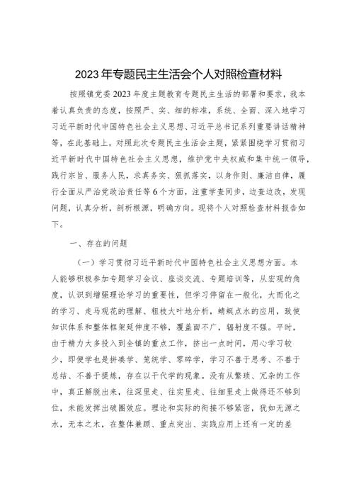 2023年主题教育专题民主生活会个人对照检查 乡镇书记（案例剖析+上整改+个人事项）.docx