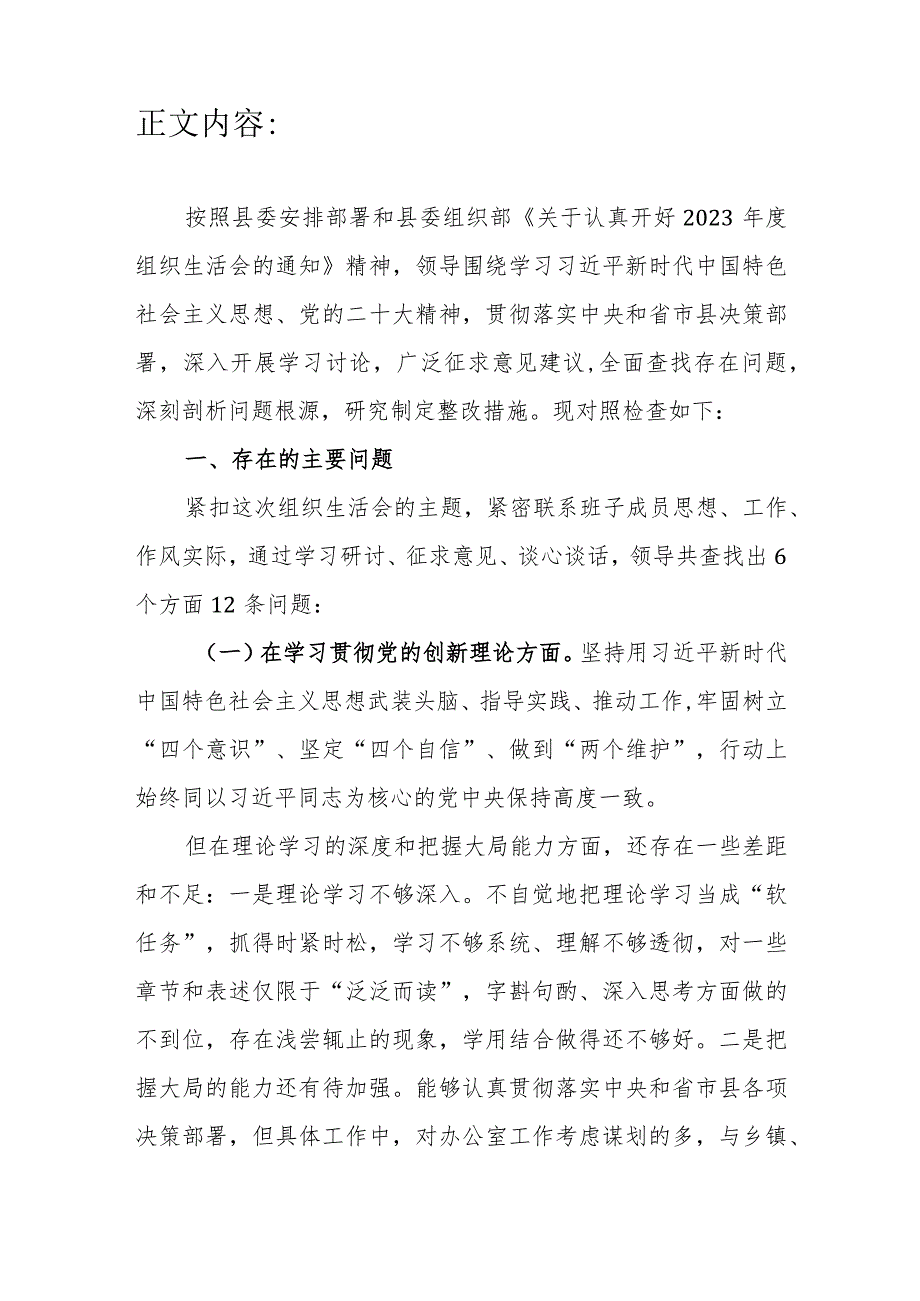 2024班子成员学习贯彻党的创新理论、党性修养提高、联系服务群众、发挥先锋模范作用、落实全面从严治党责任、开展调查研究和落实意识形态.docx_第2页