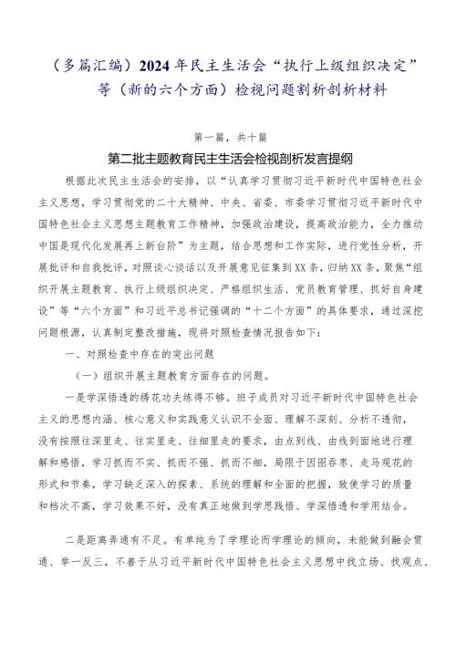 （多篇汇编）2024年民主生活会“执行上级组织决定”等(新的六个方面)检视问题剖析剖析材料.docx