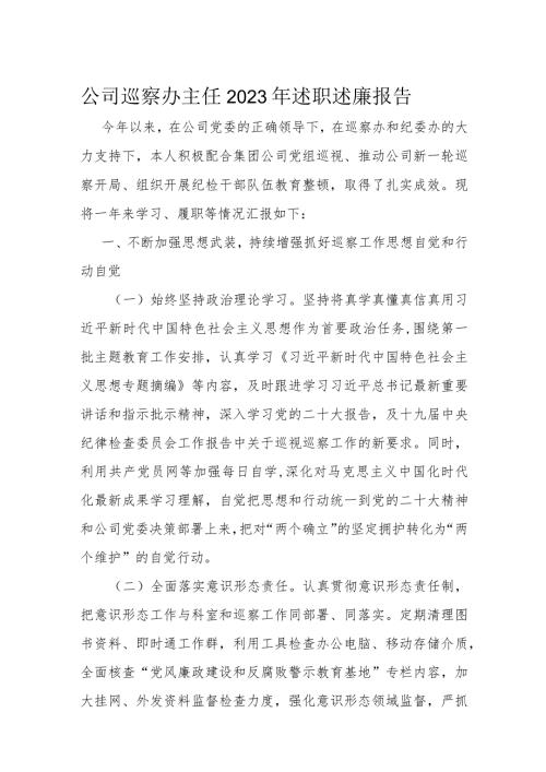 公司巡察办主任2023年述职述廉报告(1).docx