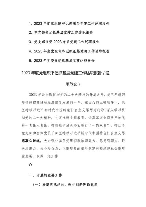 2023党组织书记抓基层党建工作述职报告（通用范文）5篇.docx