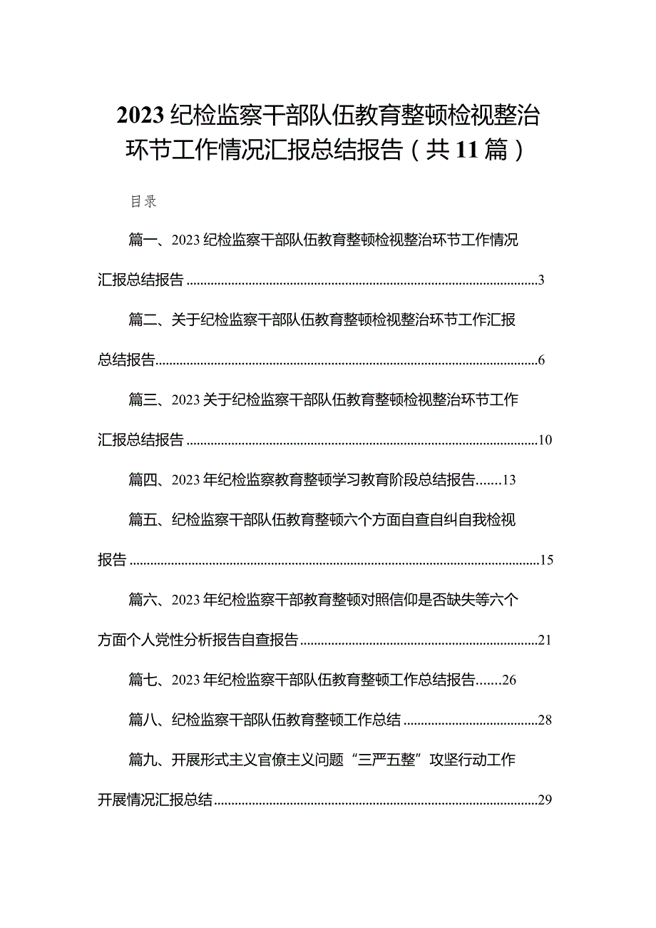 （11篇）纪检监察干部队伍教育整顿检视整治环节工作情况汇报总结报告参考范文.docx_第1页