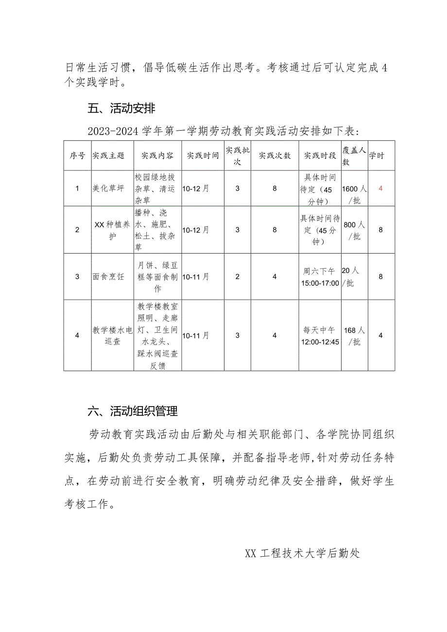 XX工程技术大学后勤处X第X学期劳动教育实践活动实施方案（2023年）.docx_第3页