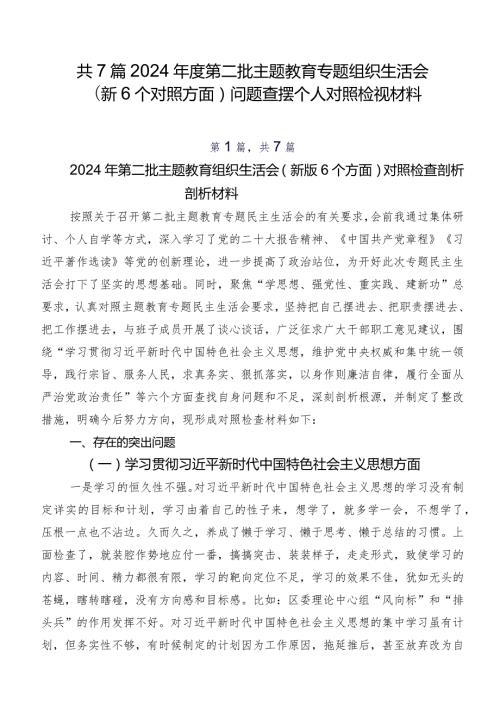 共7篇2024第二批专题教育专题组织生活会（新6个对照方面）问题查摆个人对照检视材料.docx