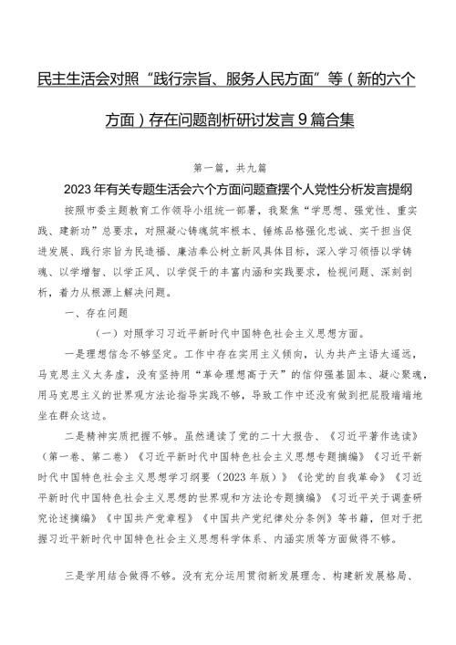 民主生活会对照“践行宗旨、服务人民方面”等(新的六个方面)存在问题剖析研讨发言9篇合集.docx