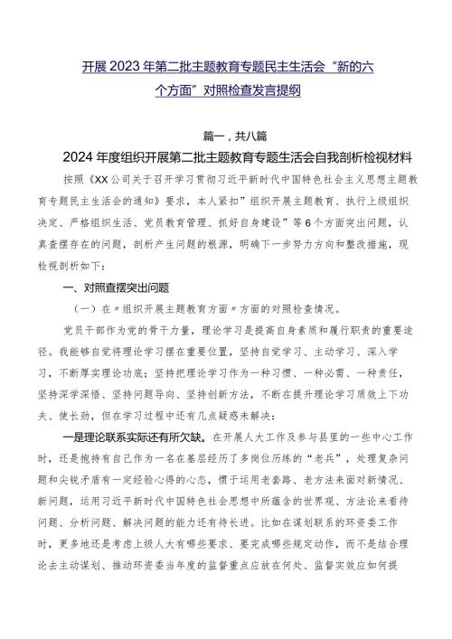 开展2023年第二批学习教育专题民主生活会“新的六个方面”对照检查发言提纲.docx