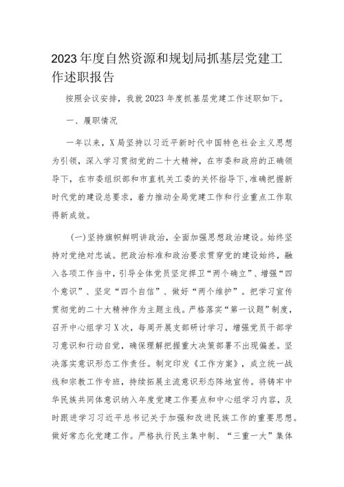 2023自然资源和规划局抓基层党建工作述职报告(1).docx