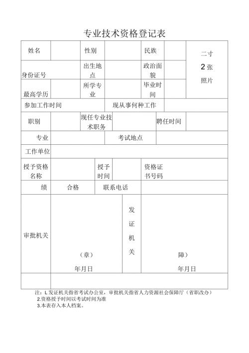 专业技术资格登记表.docx