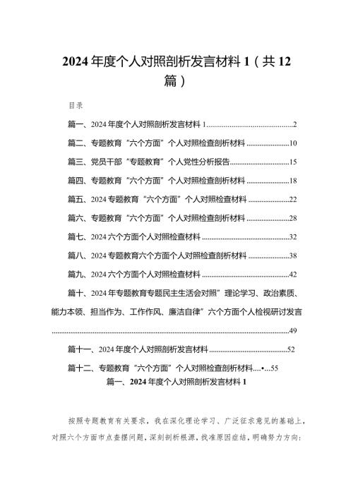 2024个人对照剖析发言材料（共12篇）(1).docx