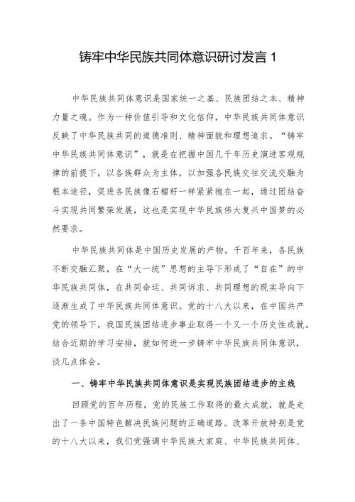 铸牢中华民族共同体意识研讨发言6篇.docx