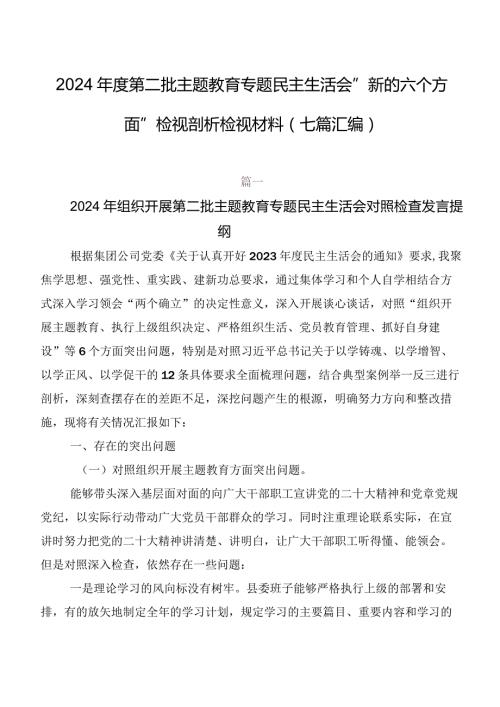 2024第二批集中教育专题民主生活会“新的六个方面”检视剖析检视材料（七篇汇编）.docx