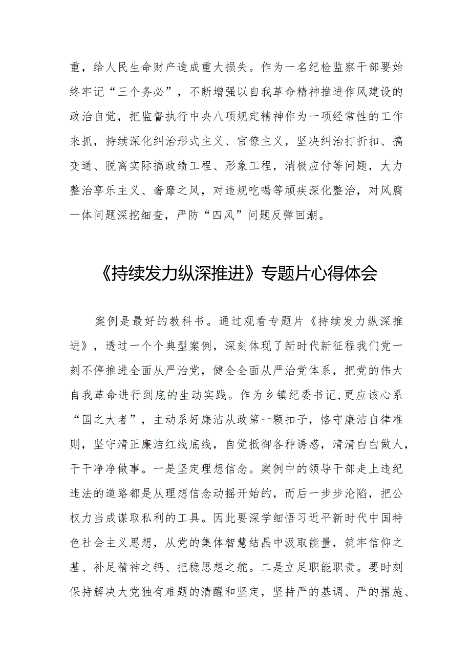 党员干部关于观看《持续发力纵深推进》专题片的心得体会二十一篇.docx_第3页