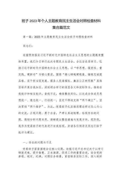 班子2023年个人主题教育民主生活会对照检查材料集合篇范文.docx