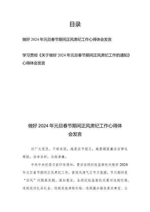 做好2024年元旦节期间正风肃纪工作心得体会发言2篇.docx