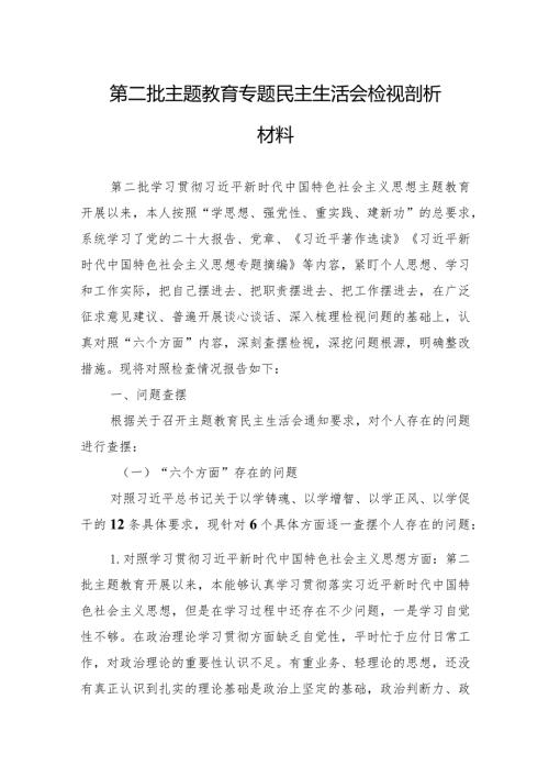 第二批主题教育专题民主生活会检视剖析材料（新六个方面）.docx