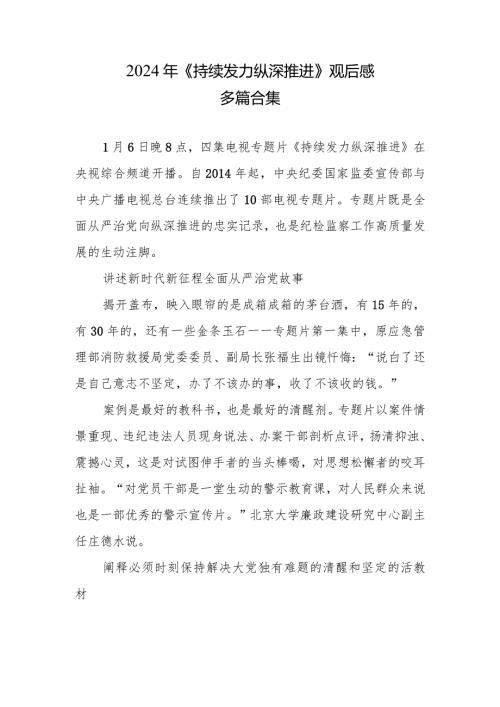 2024年《持续发力 纵深推进》观后感和心得.docx