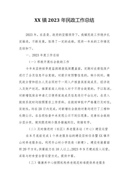 XX镇2023年民政工作总结.docx