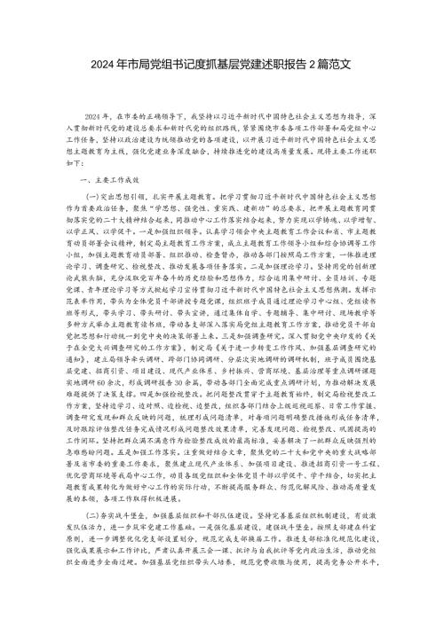 2024年市局党组书记度抓基层党建述职报告2篇范文.docx