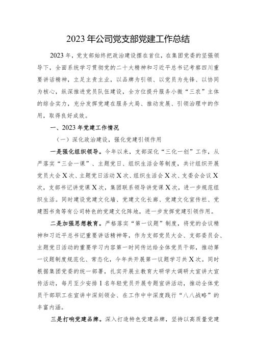 2023年公司党支部党建工作总结(2).docx