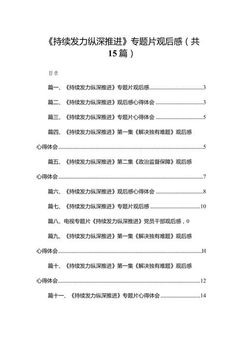 《持续发力纵深推进》专题片观后感范文精选(15篇).docx