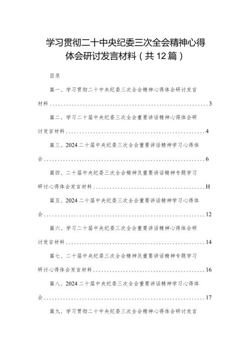 （12篇）学习贯彻二十中央纪委三次全会精神心得体会研讨发言材料.docx