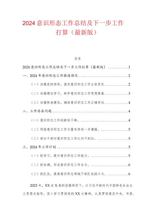 2024意识形态工作总结及下一步工作打算（最新版）.docx