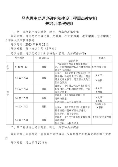 马克思主义理论研究和建设工程重点教材相关培训课程安排（2024年）.docx