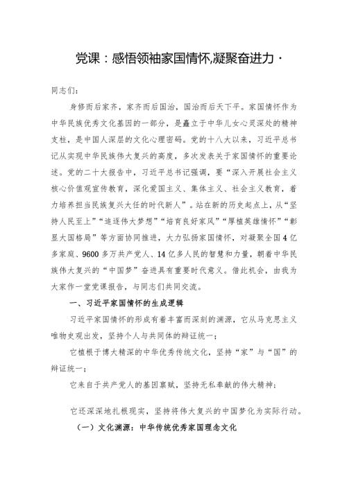 2024年党课学习：感悟领袖家国情怀,凝聚奋进力量.docx