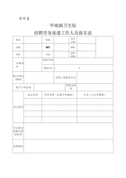 卫生院招聘劳务派遣工作人员报名表.docx